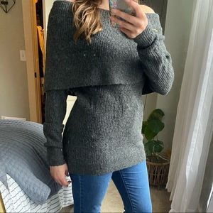 Loft - Small Gray Off the Shoulder Sweater